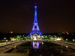 illuminated Eiffel tower in Paris at night