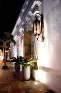 lantern on the facade of the building at night