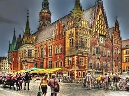 drawing of the city hall and people near it