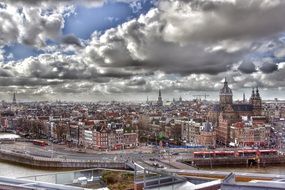 A picturesque landscape of the historic center of Amsterdam