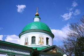 orthodox church with green domes