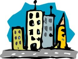 Drawing of funny city skyscrapers