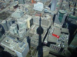 Shadow of the CN Tower on a panorama of city, Canada, Toronto