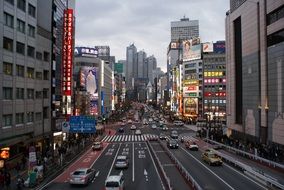 city traffic among skyscrapers in tokyo