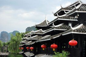 chinese buildings with red lanterns