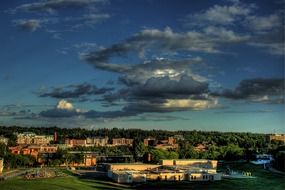 St. Albert evening panorama with buildings and colorful nature