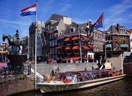 Boat with tourists on a canal in amsterdam