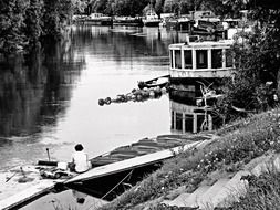 the river seine barge black and white recording