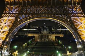 view of the hotel through the arch of the Eiffel Tower in Paris