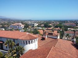 red clay tile rooftops, usa, california, santa barbara