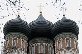 domes with golden crosses on the background of the cloudy sky