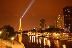 panorama of evening Paris and the illuminated Eiffel Tower