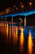 illuminated bridge at night, poland, warsaw