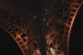 the structure of the Eiffel Tower at night