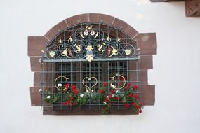 barred window with flowers