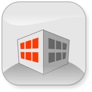 Picture of grey House with red windows