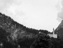 black-and-white image of Neuschwanstein Castle, Germany