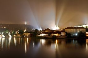 old city on river at night, czech republic, prague