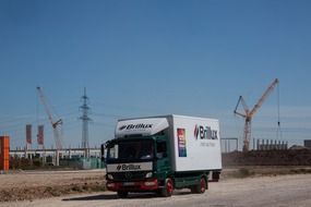 truck rides in an industrial area