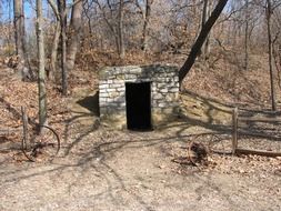stone bunker building at fall