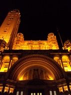 Westminster Cathedral with yellow lights at night