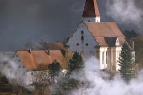 church in the fog