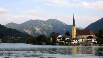 church on the shores of the picturesque lake Wallberg in bavaria