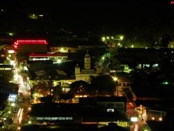 evening town with the colorful lights