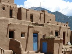 clay houses at mountains, usa, New Mexico