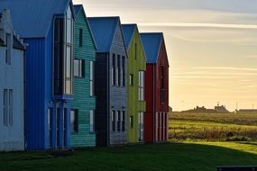 colored houses shadow on grass