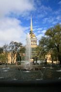 fountain on the background of the Admiralty in St. Petersburg