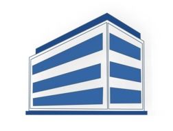 office building blue white stripes drawing