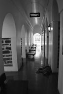 Arch corridor in the temple in black and white background