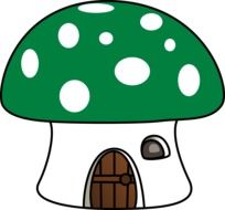 Funny house in the shape of mushroom with green polka-dot roof