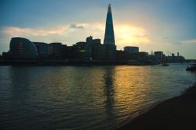 buildings near the river in london at dusk