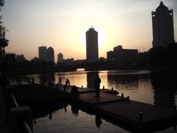 city skyline at dusk