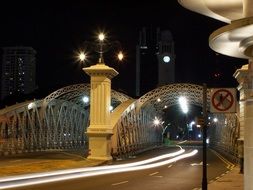 The road on the bridge at night in Singapore