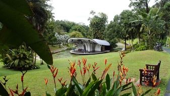 stage on pond in beautiful park, singapore