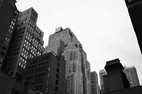 skyscrapers of manhattan in black and white image