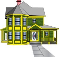 green house with yellow windows, illustration