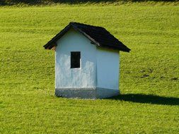 small house on a green field
