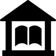 open book in building, black icon, library