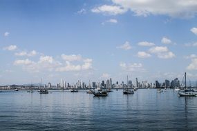 panorama of the city port and sailing boats