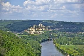 landscape of the castle and forest and river