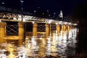 illuminated iron bridge landscape at night