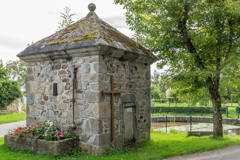 Old Stone chapel green garden scene