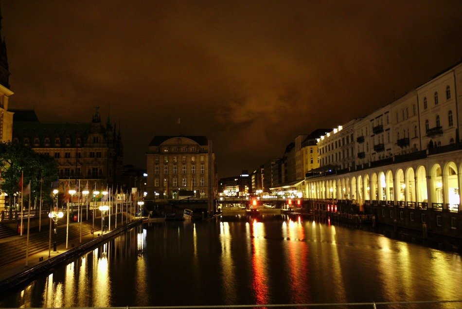 night panorama of the river Alster in Germany