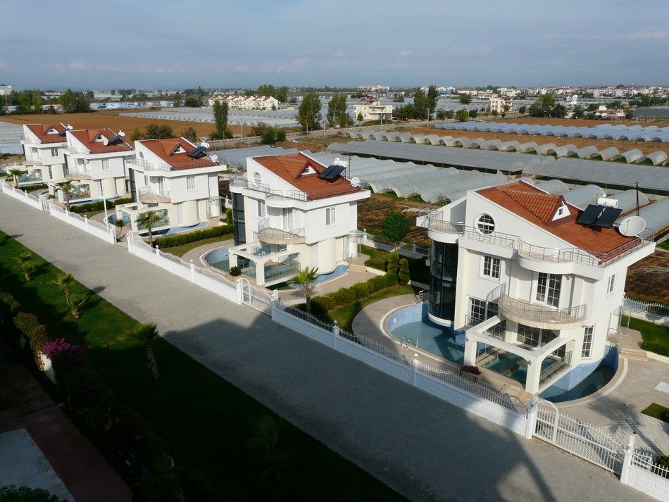 aerial view of holiday apartment complex with pool
