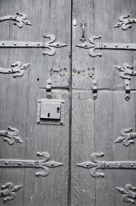 Black and white photo of doors
