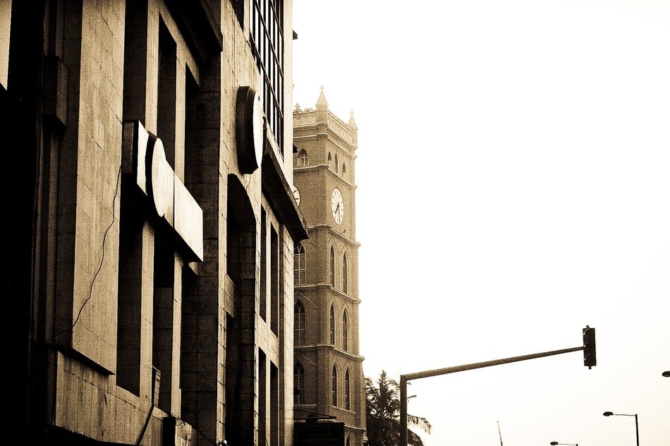 traffic light near the church building